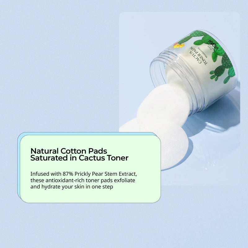 YADAH Cactus Toner Pads 5.07 Fluid Ounce 60 Count, Cruelty Free Facial Cleansing Exfoliator Toning Hydrating Treatment Wipes for Clear Pores Acne Prone Oily Dry Sensitive Skin - Image 2